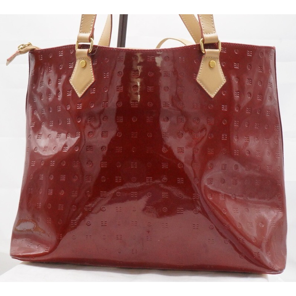 Arcadia Merlot Tan Patent Leather Handbag Tote Bag Logo Purse Made in Italy